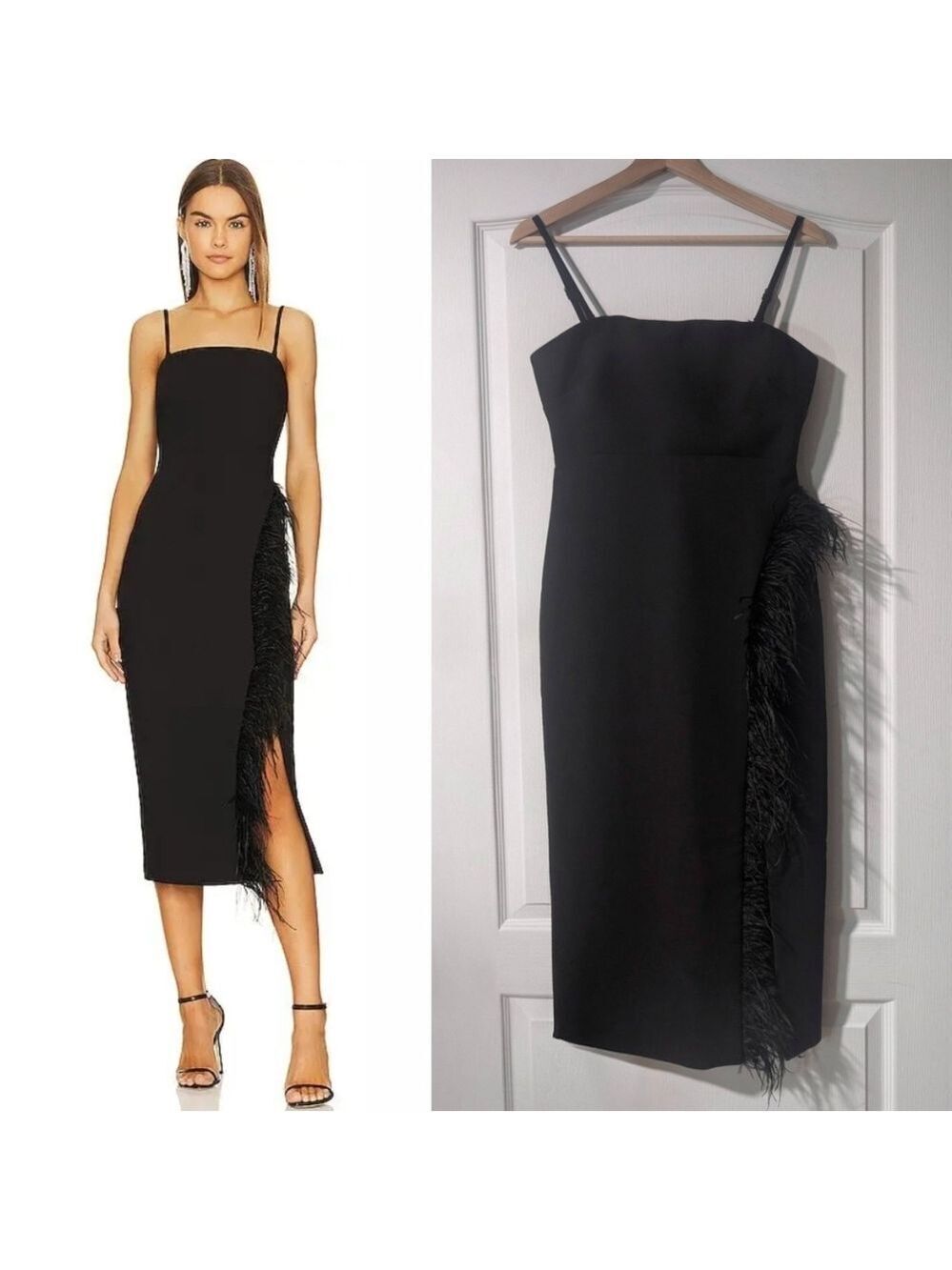 New! Likely | Imani Feather Detail Midi Dress In Black